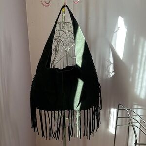 New Vegan Suede Black Fringe Women's Bag Hobo